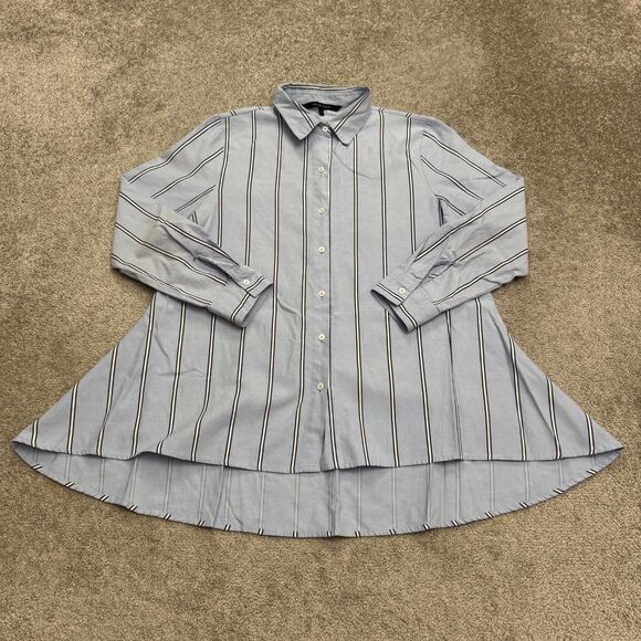 Walter Baker Hi-Lo Tunic Button Down Shirt Womens Medium Blue Cotton Casual Top - Picture 1 of 15